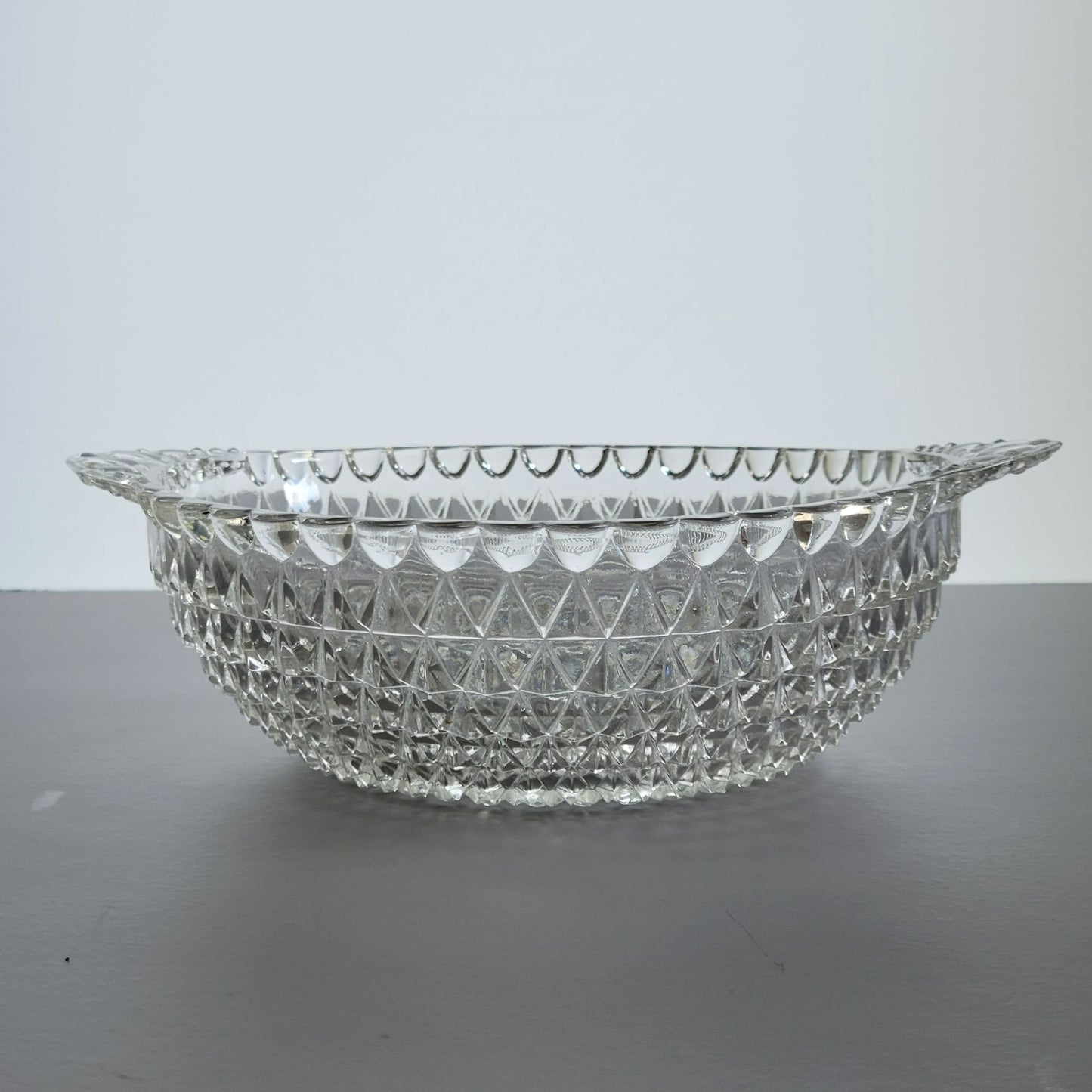 Vintage Handled & Textured Clear 10" Round Serving Bowl, USA Made