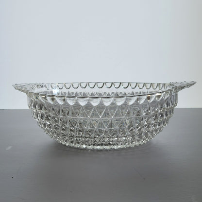 Vintage Handled & Textured Clear 10" Round Serving Bowl, USA Made