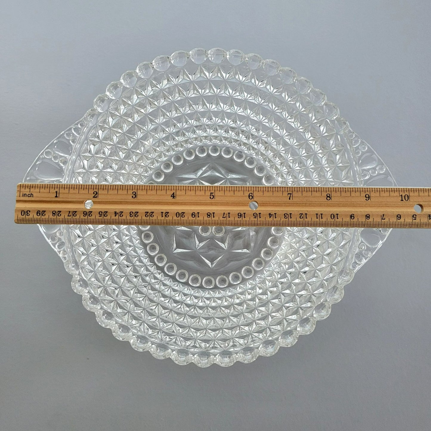 Vintage Handled & Textured Clear 10" Round Serving Bowl, USA Made