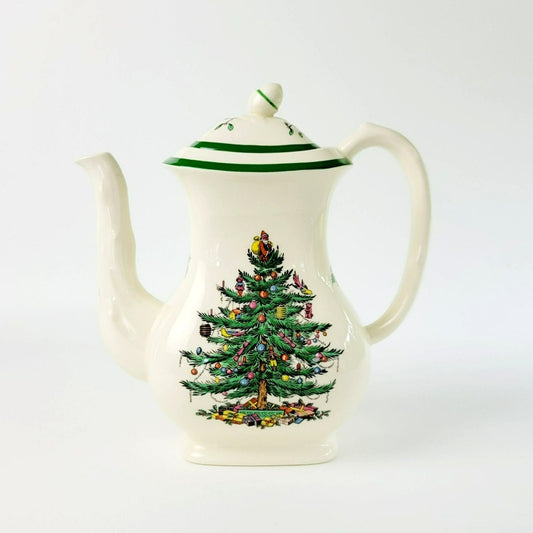 Vintage Spode Christmas Tree Coffee Pot & Lid, Green Trim, England