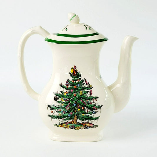 Vintage Spode Christmas Tree Coffee Pot & Lid, Green Trim, England