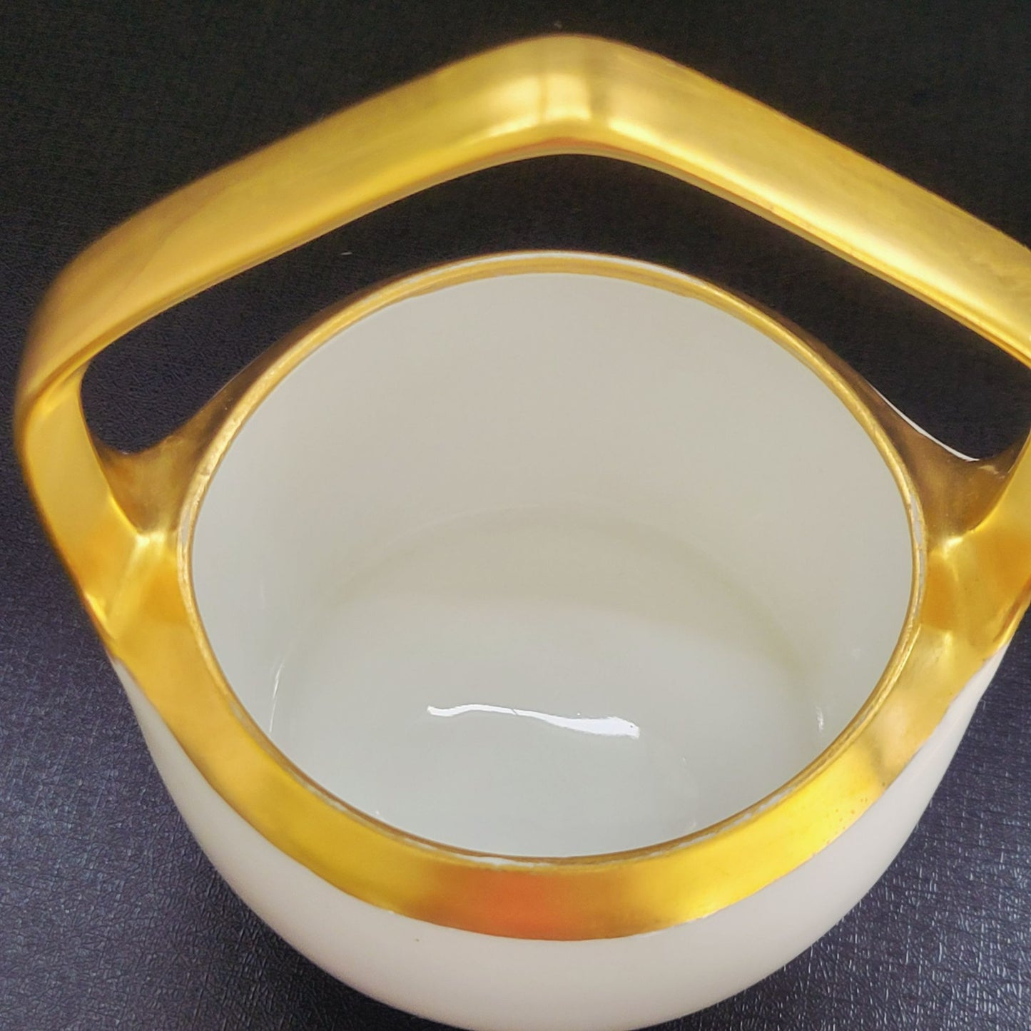 White & Heavy Gold Sugar Bowl / Jam Pot & Lid