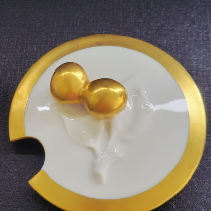 White & Heavy Gold Sugar Bowl / Jam Pot & Lid