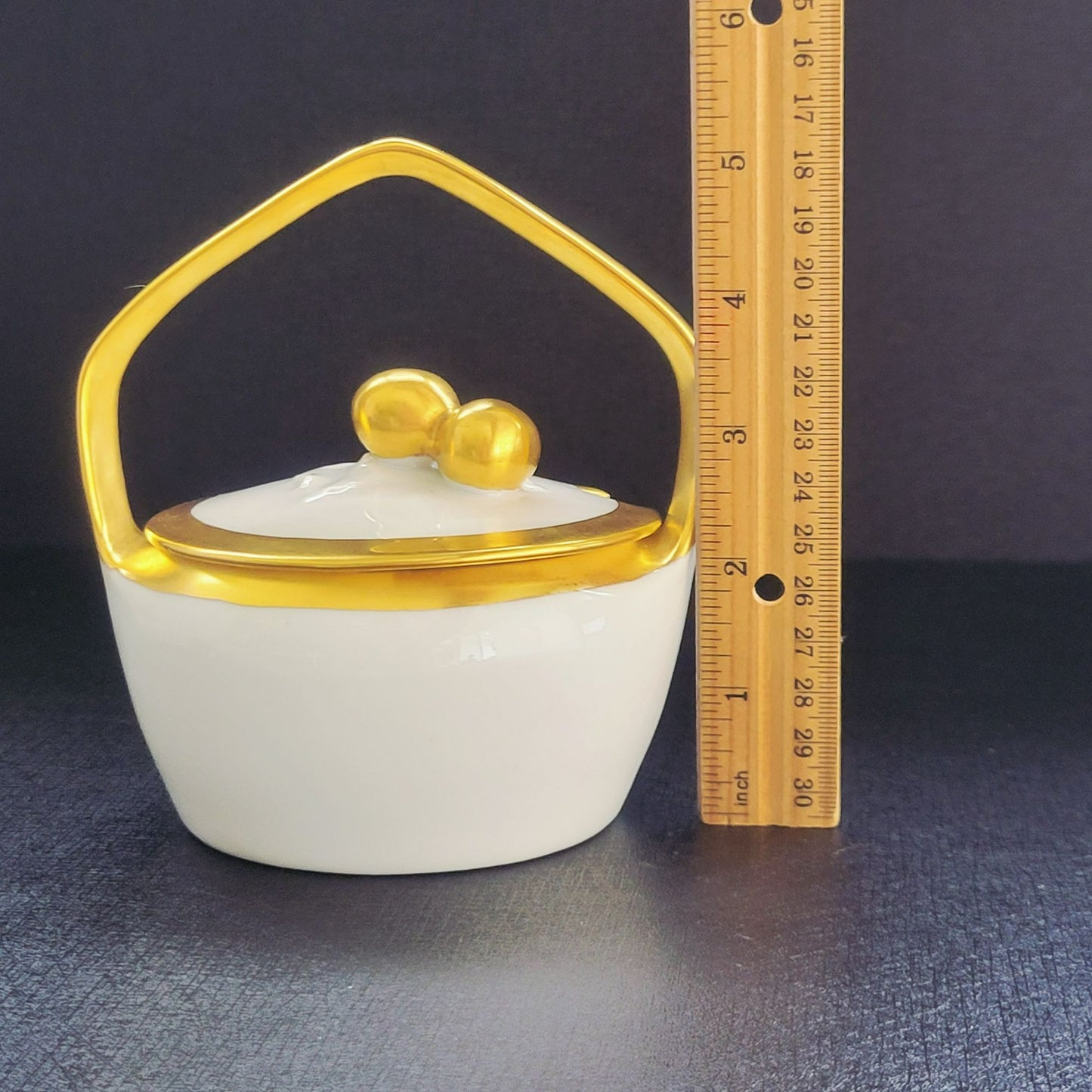 White & Heavy Gold Sugar Bowl / Jam Pot & Lid