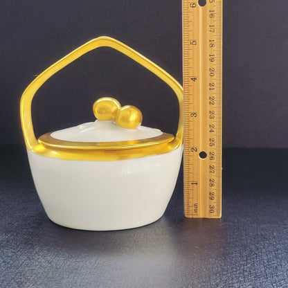 White & Heavy Gold Sugar Bowl / Jam Pot & Lid