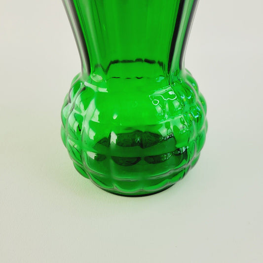 Retro 9" Forest Green Glass Vase Anchor Hocking Flared Pineapple Shaped