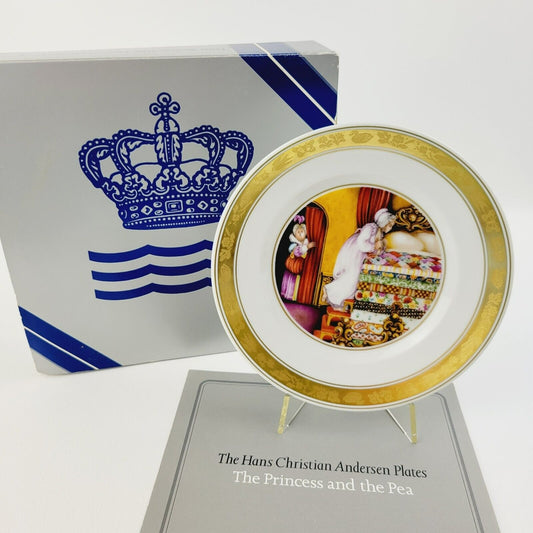 Royal Copenhagen Princess & The Pea Hans Christian Andersen Fairy Tale Plate, Gold Trim with Etched Design, c.1975-76 Denmark
