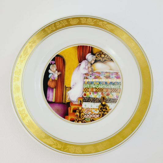 Royal Copenhagen Princess & The Pea Hans Christian Andersen Fairy Tale Plate, Gold Trim with Etched Design, c.1975-76 Denmark