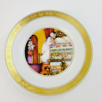 Royal Copenhagen Princess & The Pea Hans Christian Andersen Fairy Tale Plate, Gold Trim with Etched Design, c.1975-76 Denmark