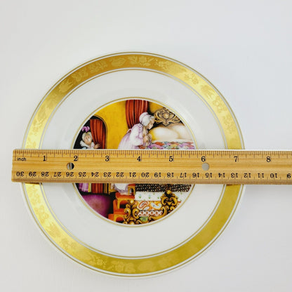 Royal Copenhagen Princess & The Pea Hans Christian Andersen Fairy Tale Plate, Gold Trim with Etched Design, c.1975-76 Denmark