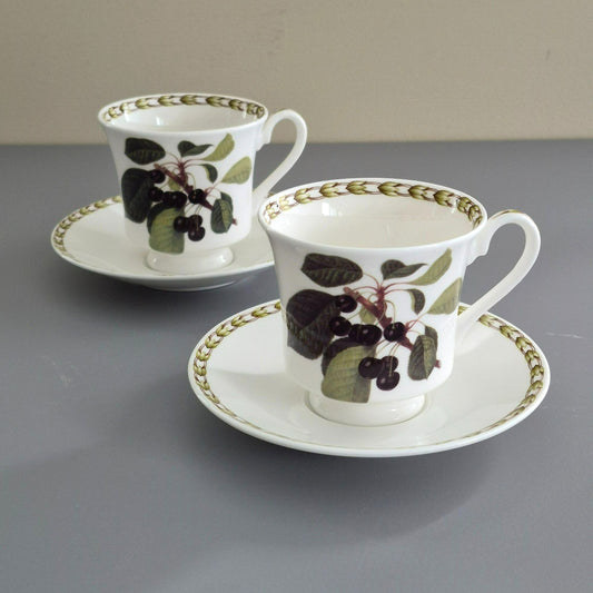 Queen's "Hookers Fruit" Black Cherry Cup & Saucer, 2 Sets, c.1980s England