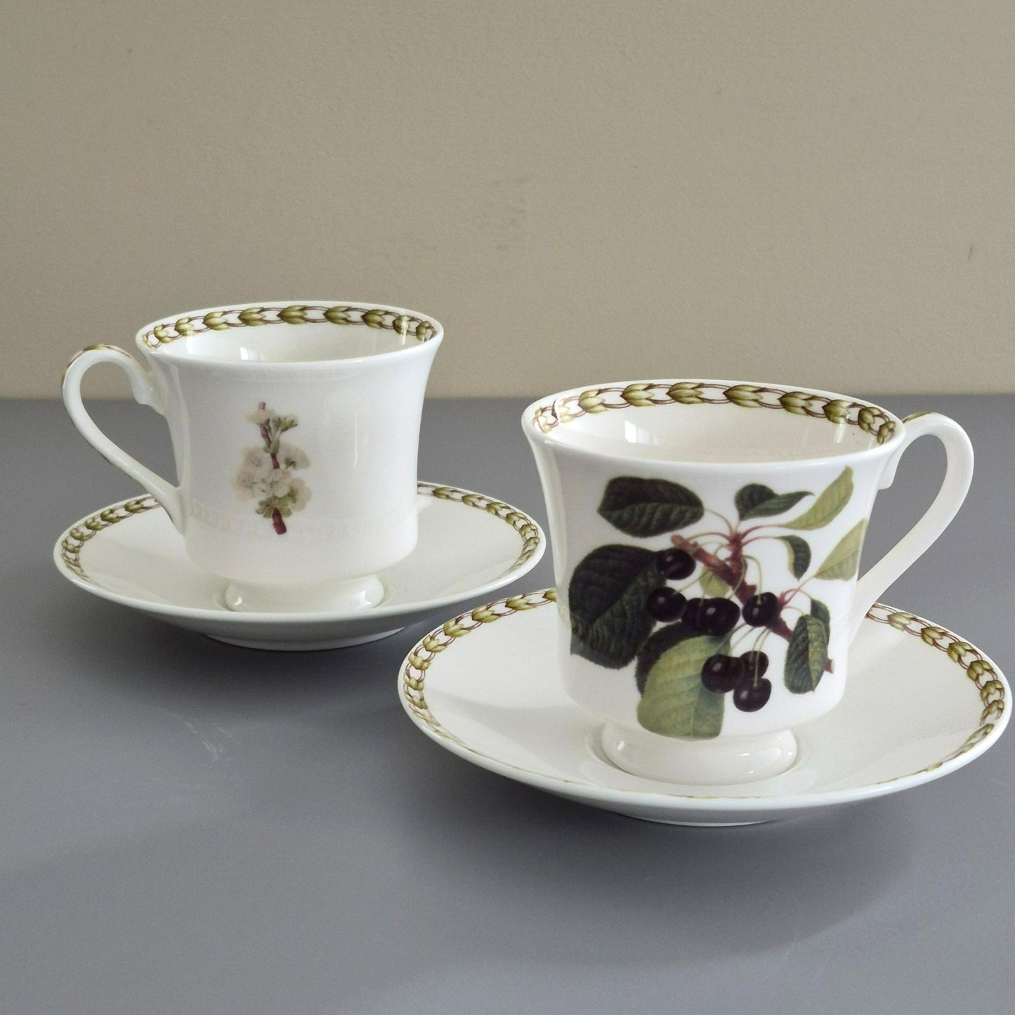 Queen's "Hookers Fruit" Black Cherry Cup & Saucer, 2 Sets, c.1980s England