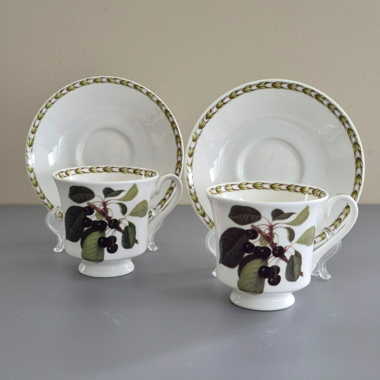 Queen's "Hookers Fruit" Black Cherry Cup & Saucer, 2 Sets, c.1980s England