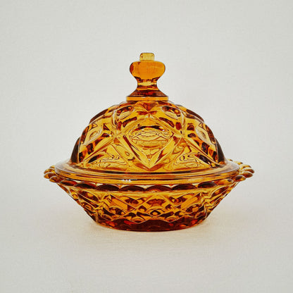 Viking Diamond Thumbprint Amber Round Covered Butter Dish, c.1970s USA