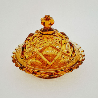 Viking Diamond Thumbprint Amber Round Covered Butter Dish, c.1970s USA