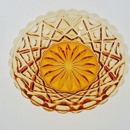 Viking Diamond Thumbprint Amber Round Covered Butter Dish, c.1970s USA