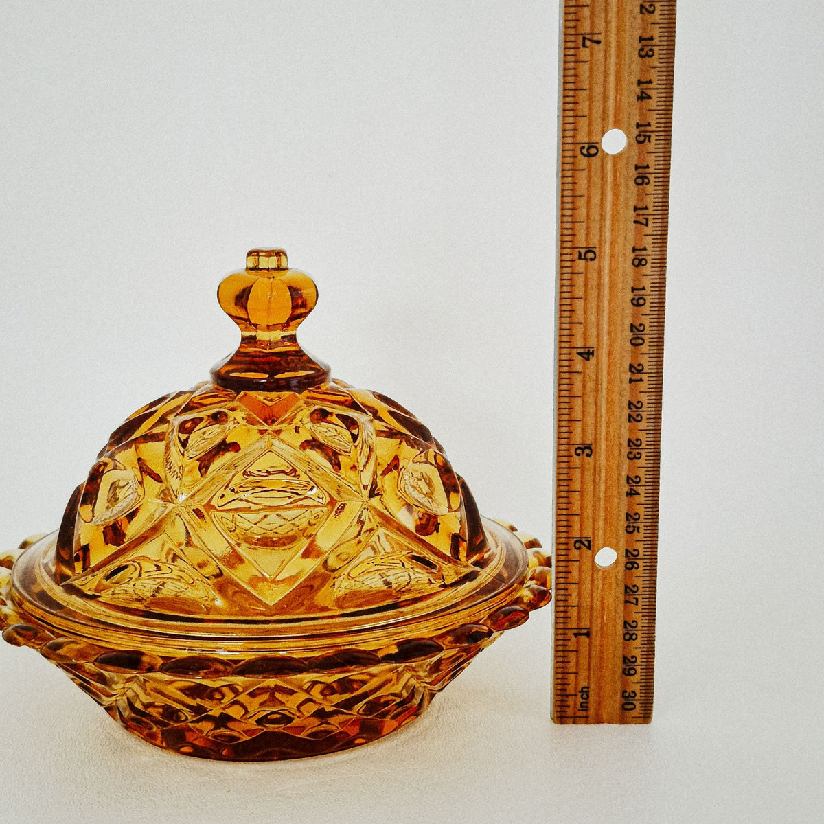 Viking Diamond Thumbprint Amber Round Covered Butter Dish, c.1970s USA