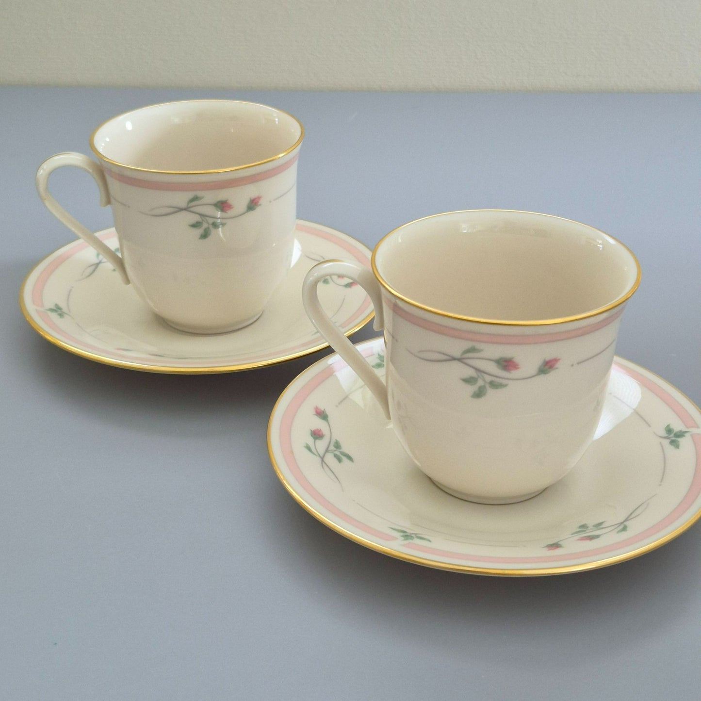 Lenox "Rose Manor Pink" Cup & Saucer, 2 Sets, c.1985-99 USA