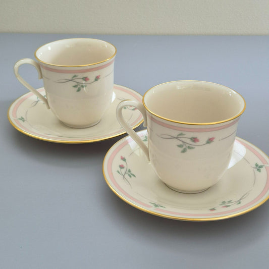 Lenox "Rose Manor Pink" Cup & Saucer, 2 Sets, c.1985-99 USA