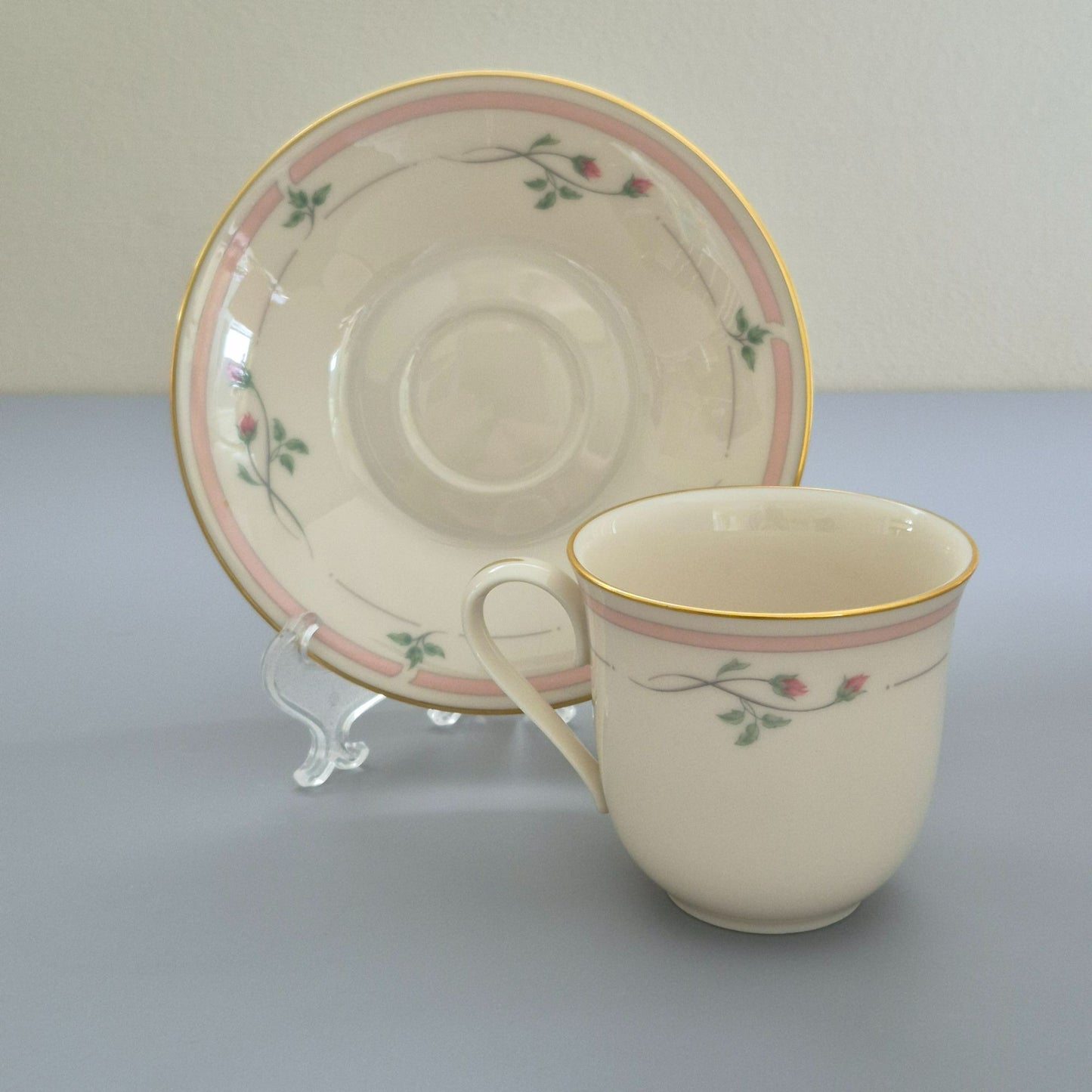 Lenox "Rose Manor Pink" Cup & Saucer, 2 Sets, c.1985-99 USA
