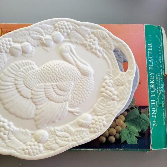 Montgomery Ward Large 21" White Ceramic Turkey Serving Platter