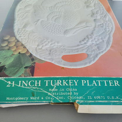 Montgomery Ward Large 21" White Ceramic Turkey Serving Platter