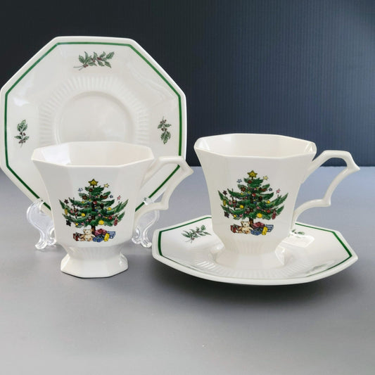 Nikko Christmastime Classic Collection Cup & Saucer, 2 SETS, c.1979-83