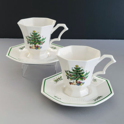 Nikko Christmastime Classic Collection Cup & Saucer, 2 SETS, c.1979-83