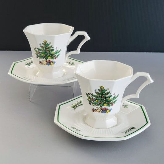 Nikko Christmastime Classic Collection Cup & Saucer, 2 SETS, c.1979-83