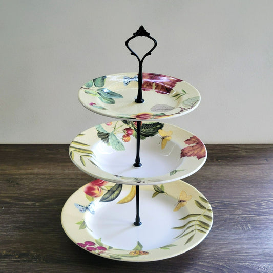 Mismatched 3 Tiered Dessert Stand from Spode Fruit Haven Dishes