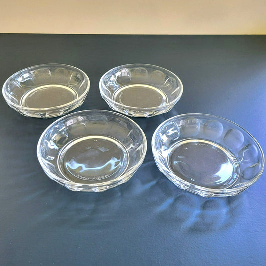Vintage Arcoroc France Thumbprint Dessert Bowl Set of 4, Individual Small Shallow Salad Bowl Set, Durable Glass Replacement Dishes