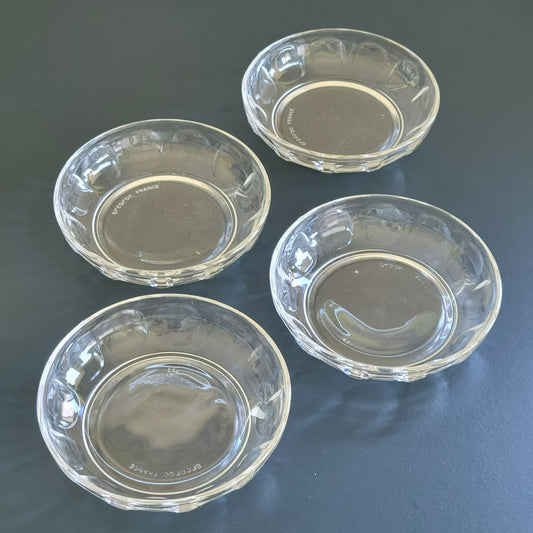 Vintage Arcoroc France Thumbprint Dessert Bowl Set of 4, Individual Small Shallow Salad Bowl Set, Durable Glass Replacement Dishes
