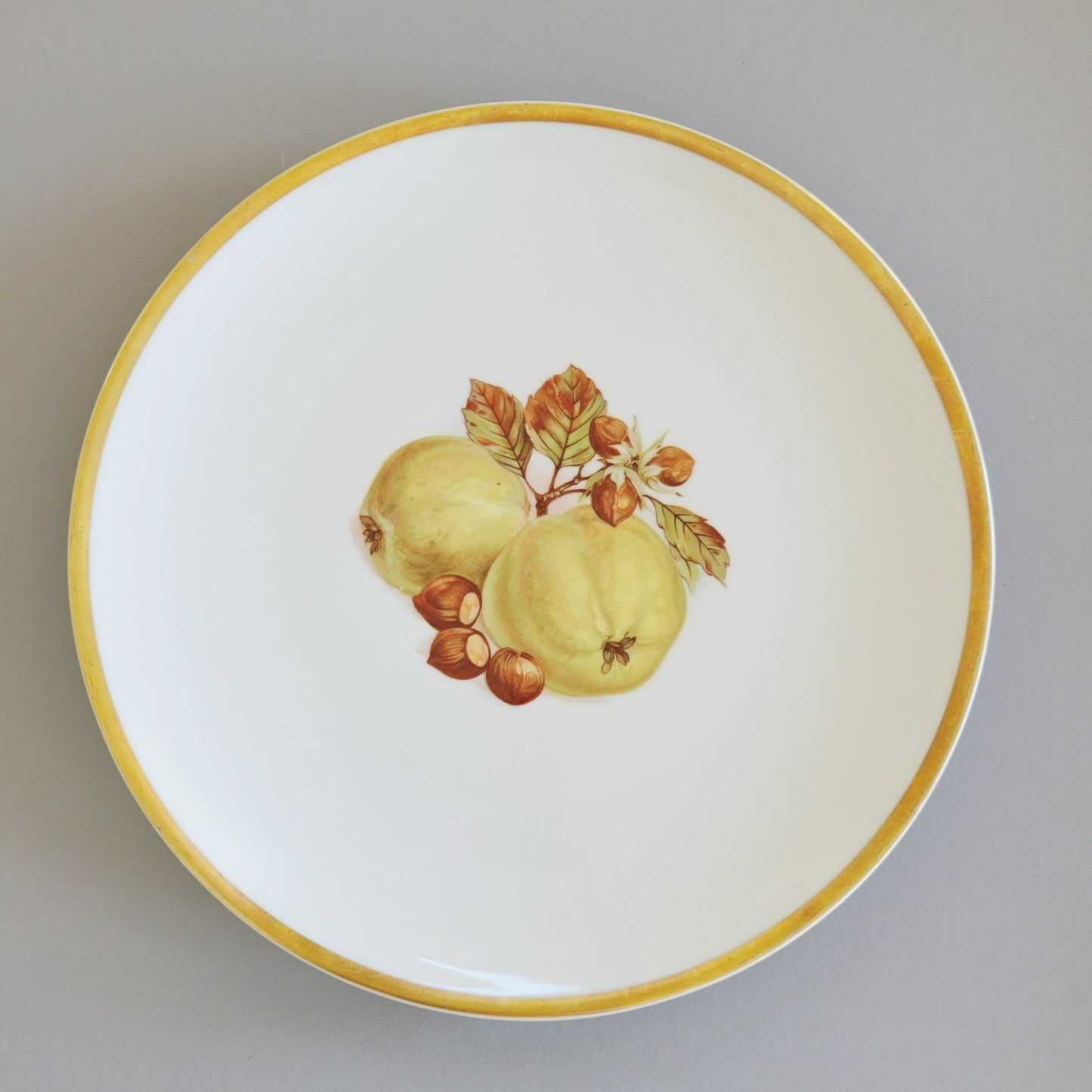 PM Jaeger & Co. Harvest Dinner Plate, Yellow Apple & Nuts, c.1950-60 Bavaria Germany