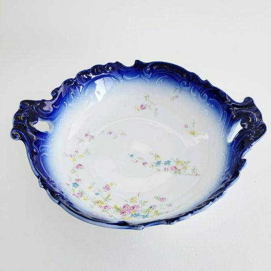 LS&S Carlsbad Flow Blue Decorative Bowl,  Austria c.1890-1917