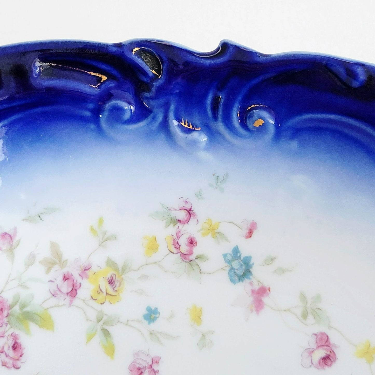 LS&S Carlsbad Flow Blue Decorative Bowl,  Austria c.1890-1917