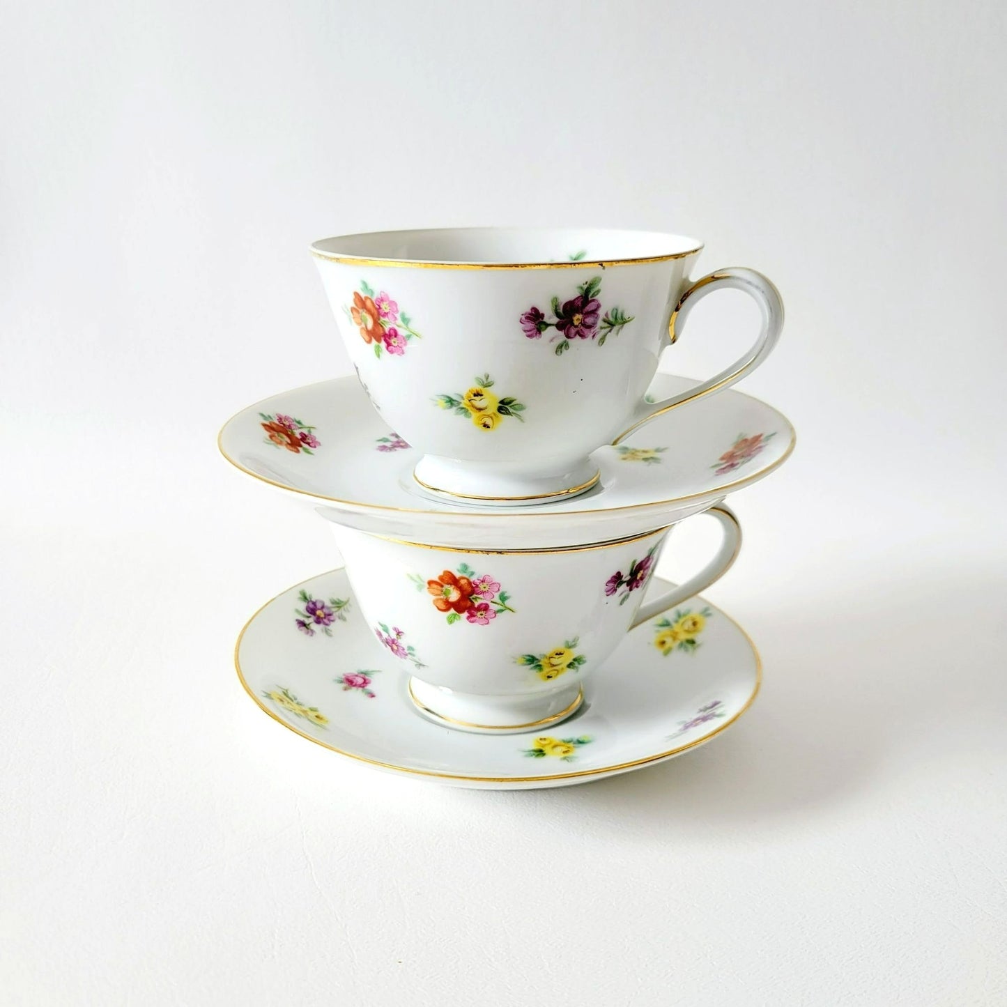 Castle China Floral Teacups & Saucers, 2 Sets, Made in Japan