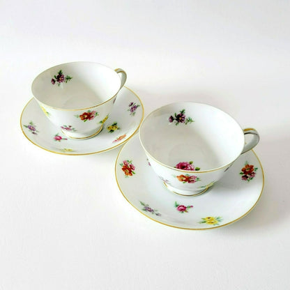 Castle China Floral Teacups & Saucers, 2 Sets, Made in Japan