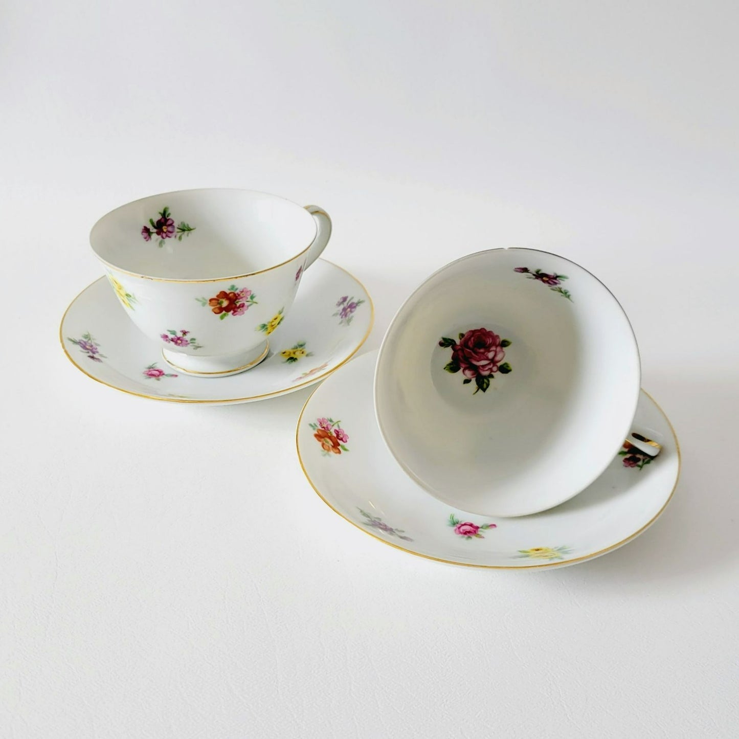 Castle China Floral Teacups & Saucers, 2 Sets, Made in Japan