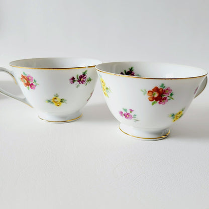 Castle China Floral Teacups & Saucers, 2 Sets, Made in Japan