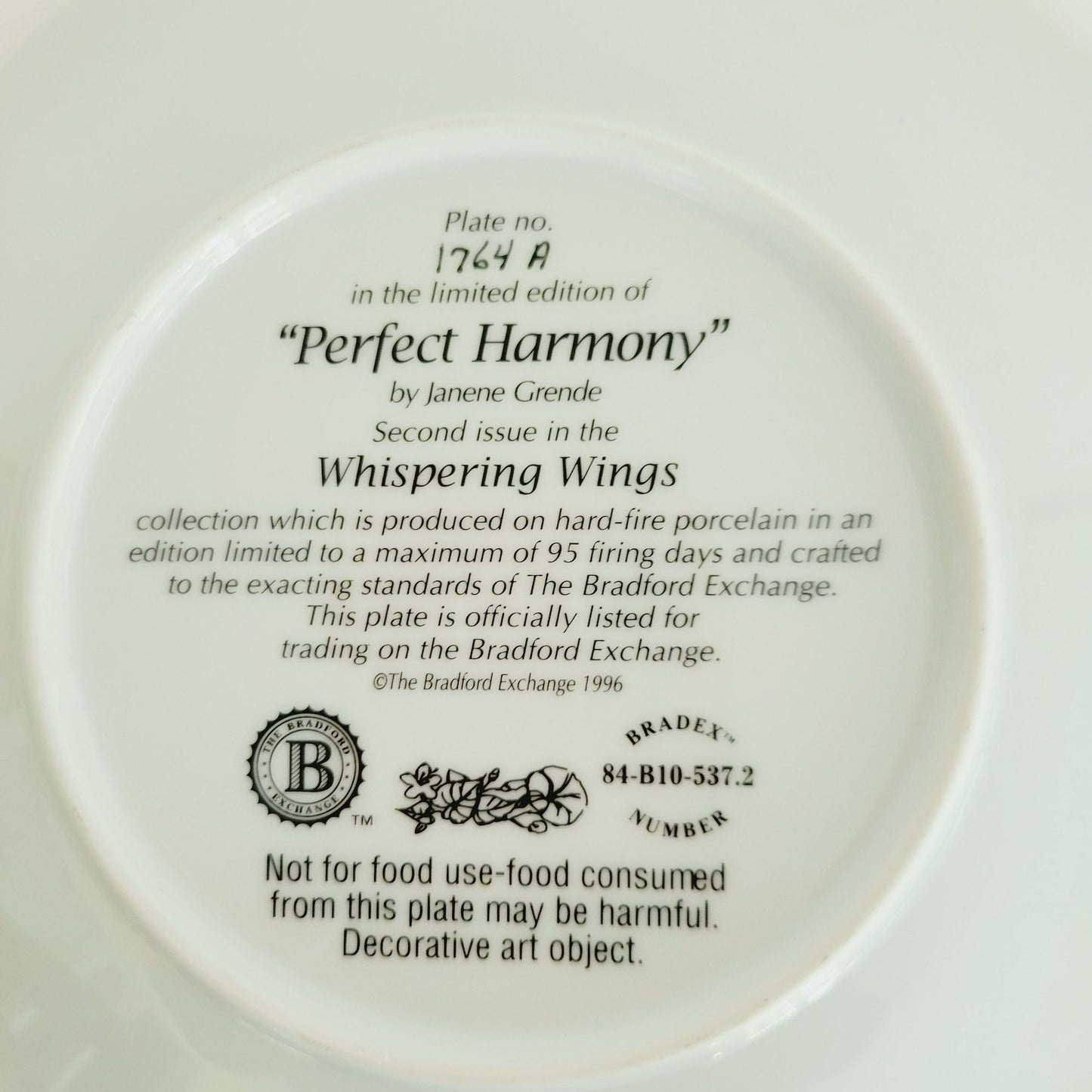 Bradford Exchange Hummingbird Silver Edge Plate, Perfect Harmony Whispering Wings Collection,  c.1996 by Janene Grende,