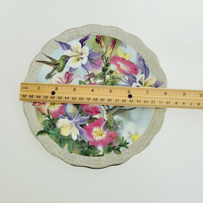 Bradford Exchange Hummingbird Silver Edge Plate, Perfect Harmony Whispering Wings Collection,  c.1996 by Janene Grende,