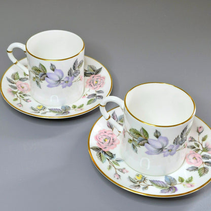 Royal Worcester "June Garland" Espresso Cup & Saucer, 2 Sets, c.1965-85 England