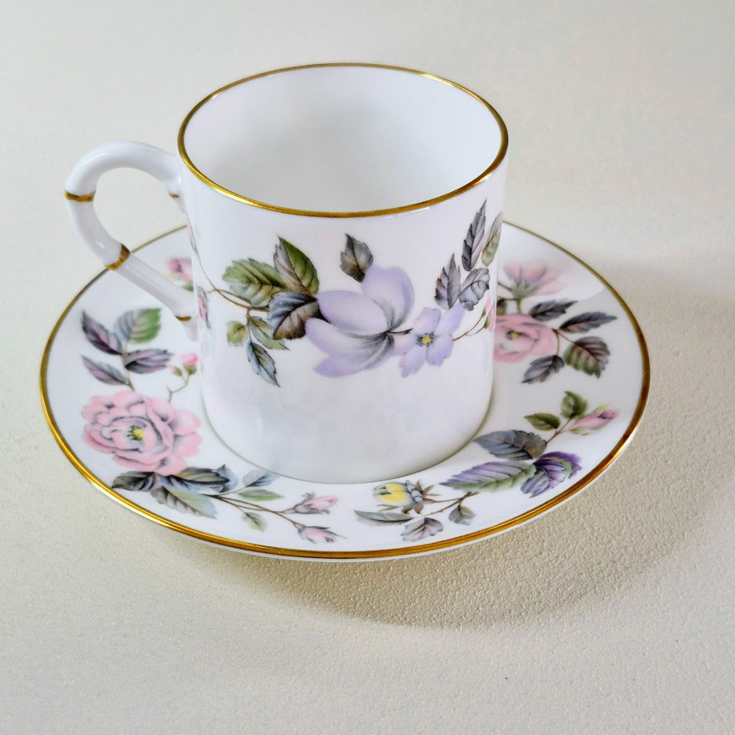 Royal Worcester "June Garland" Espresso Cup & Saucer, 2 Sets, c.1965-85 England
