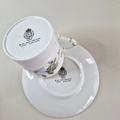 Royal Worcester "June Garland" Espresso Cup & Saucer, 2 Sets, c.1965-85 England