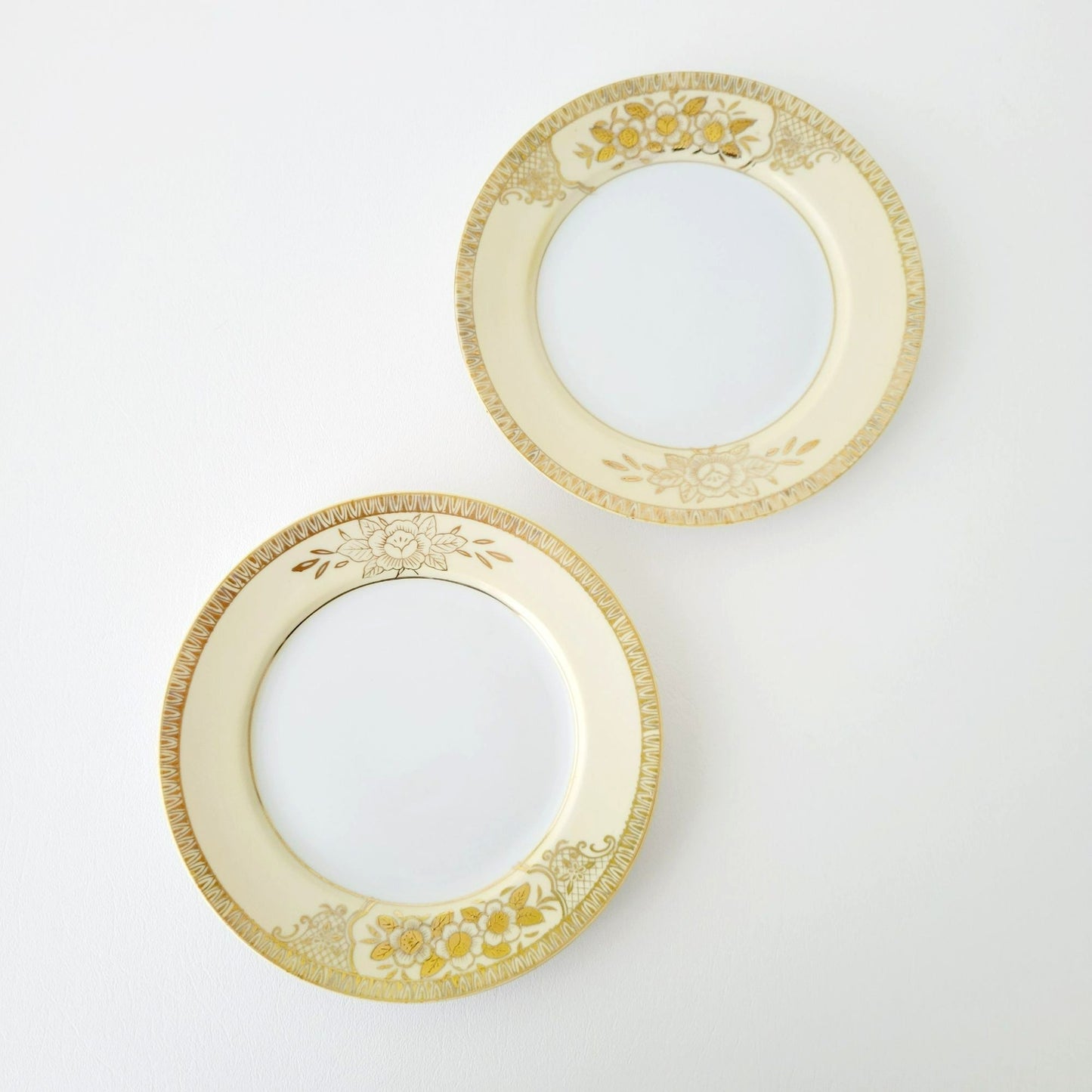 Chikaramachi Embossed Hand-Painted Salad Plate, Set of 2, 1920-30s Japan
