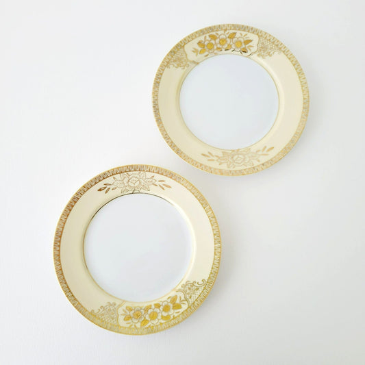 Chikaramachi Embossed Hand-Painted Salad Plate, Set of 2, 1920-30s Japan