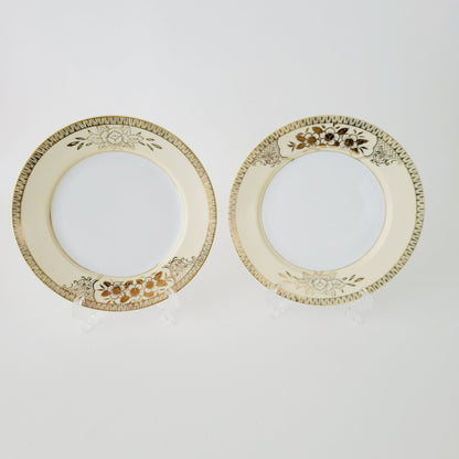 Chikaramachi Embossed Hand-Painted Salad Plate, Set of 2, 1920-30s Japan