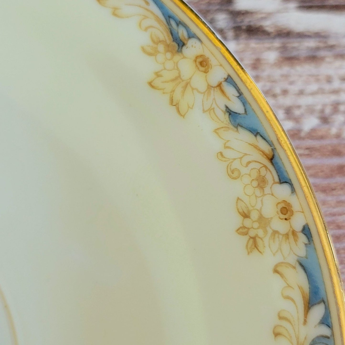 Vintage Japanese Teacup & Saucer, Cream with Blue & Tan Border, Floral Spray, c.1945-48 Rose China Occupied Japan