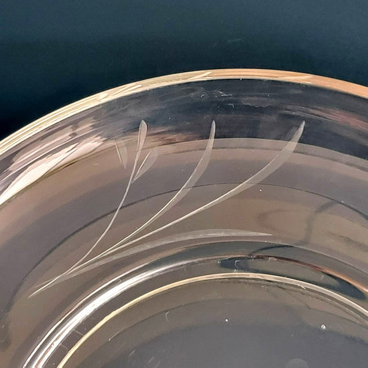 Vintage Etched Clear Glass Footed Salad Plate Set of 2