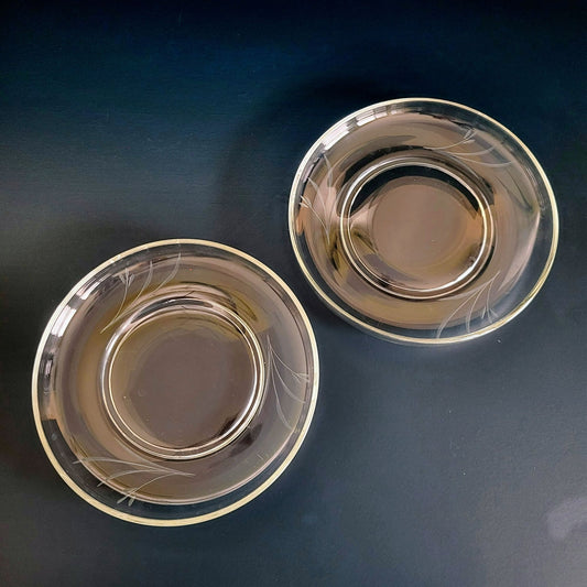 Vintage Etched Clear Glass Footed Salad Plate Set of 2